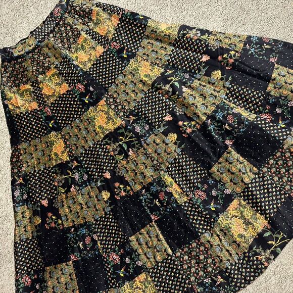 Vintage Century of Boston Union Made Velvet Boho Floral Patchwork Pattern Skirt - Picture 2 of 10